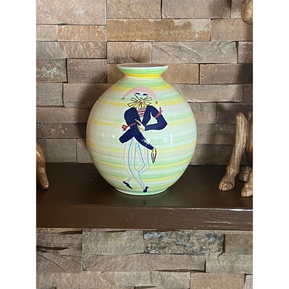 Harlequin Clown Court Jester Hand Painted Ceramic Vase 1970s Ceramic Decor - Picture 2 of 9